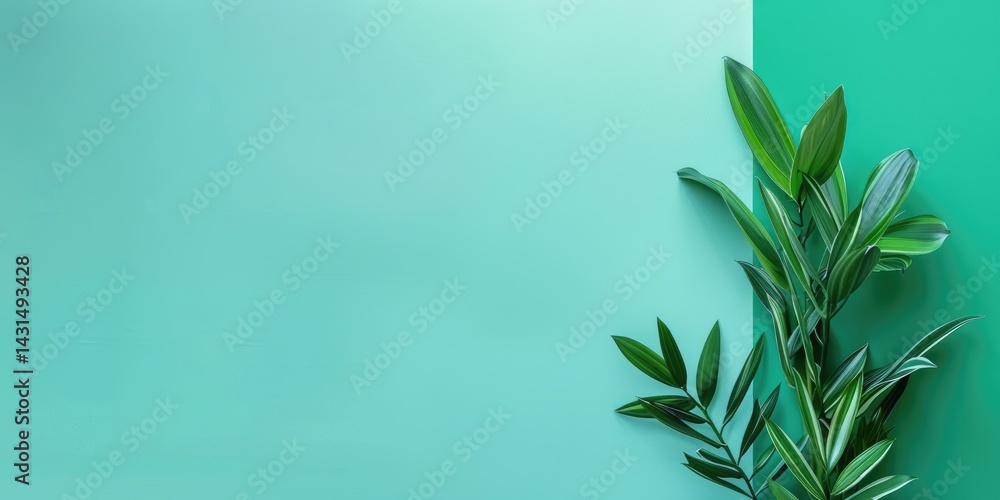 Poster tropical leaves frame with mint green background. background image of green tropical leaves with min