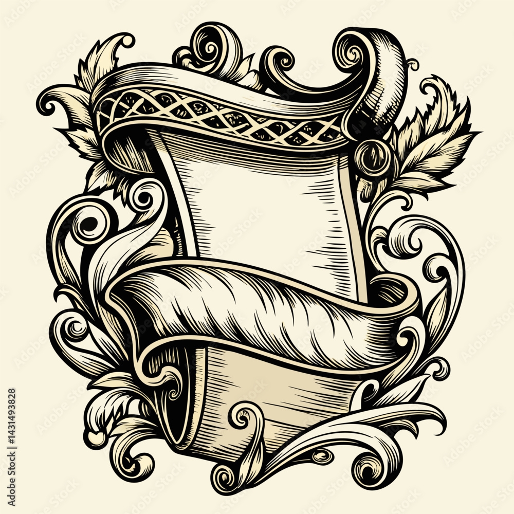 Poster a scroll with a blank piece of paper in the middle