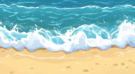 Obraz premium Overhead view of ocean waves crashing on sandy beach