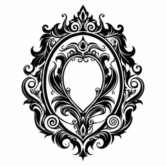 A black and white framed oval with a floral design