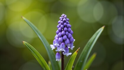 Fototapeta premium Purple flower in bloom against a blurred green background 
