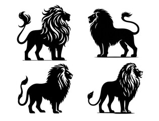 A set of Powerful Lion Silhouette Design	
