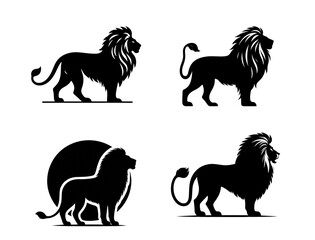 A set of Powerful Lion Silhouette Design	
