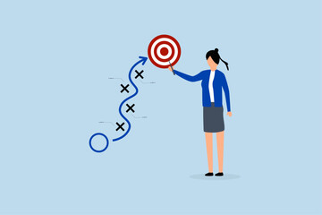 Strategy planning, businesswoman present strategic plan to success.