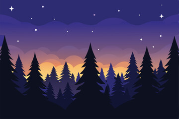 Naklejka premium forest-at-dusk-with-silhouetted-trees--glowing-sat 