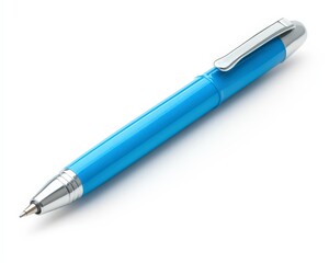 Blue pen on a white background showcasing sleek design and classic functionality.