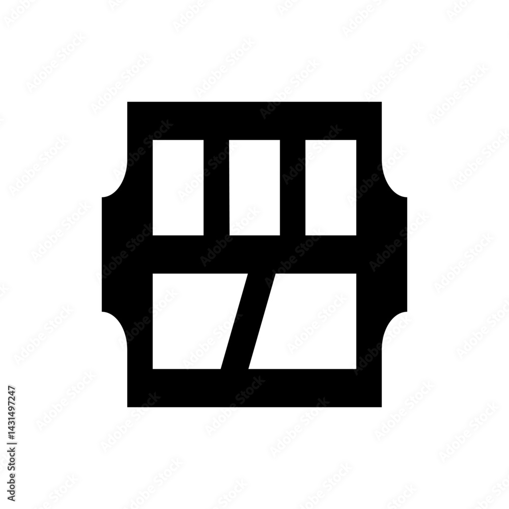 Poster black abstract shape with rectangular and curved elements and a diagonal line in a minimalist style 
