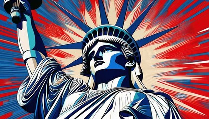 A lively representation of Liberty shines bright, symbolizing the spirit of independence.