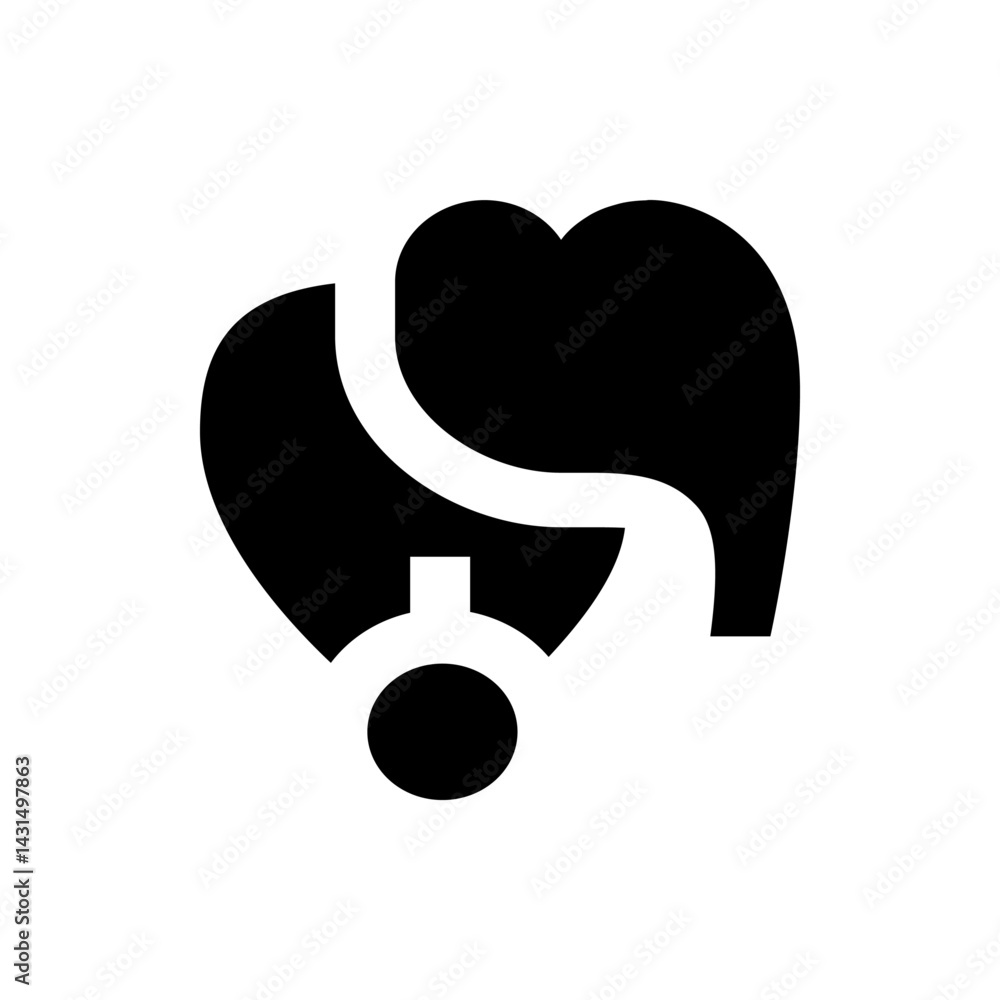 Poster illustration of a stylized heart shape with a connecting line and a circle at the bottom design elem