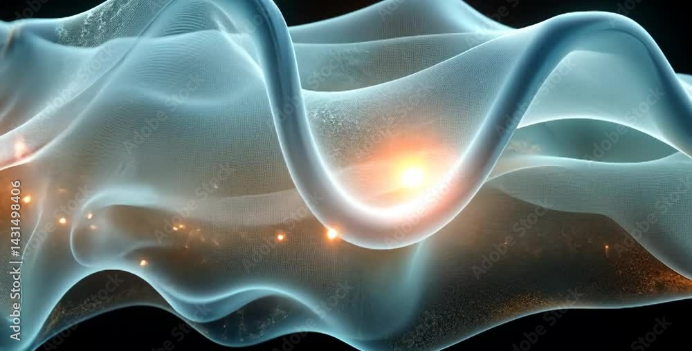 Aufkleber ethereal flowing waves of translucent material illuminated by soft glowing lights in a dark backgrou