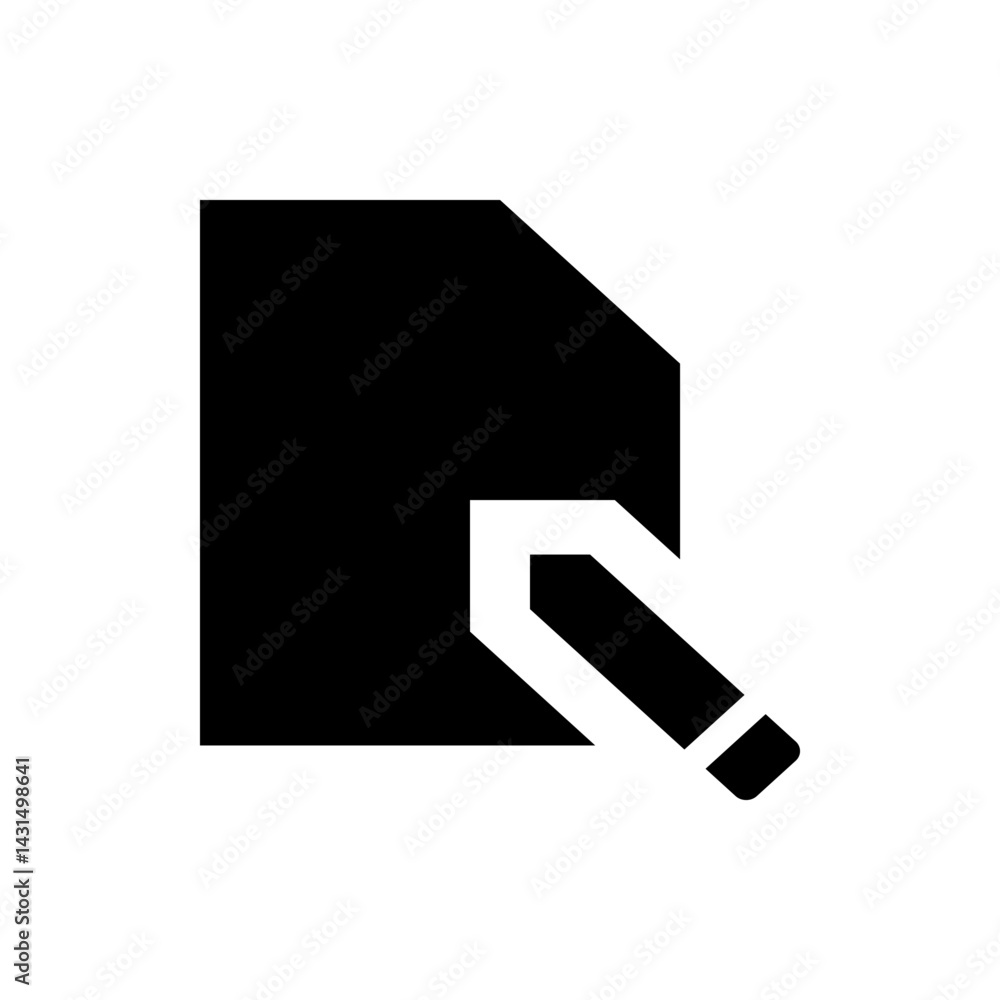 Poster black document icon with a folded corner and a pencil, representing editing or writing on a file ico