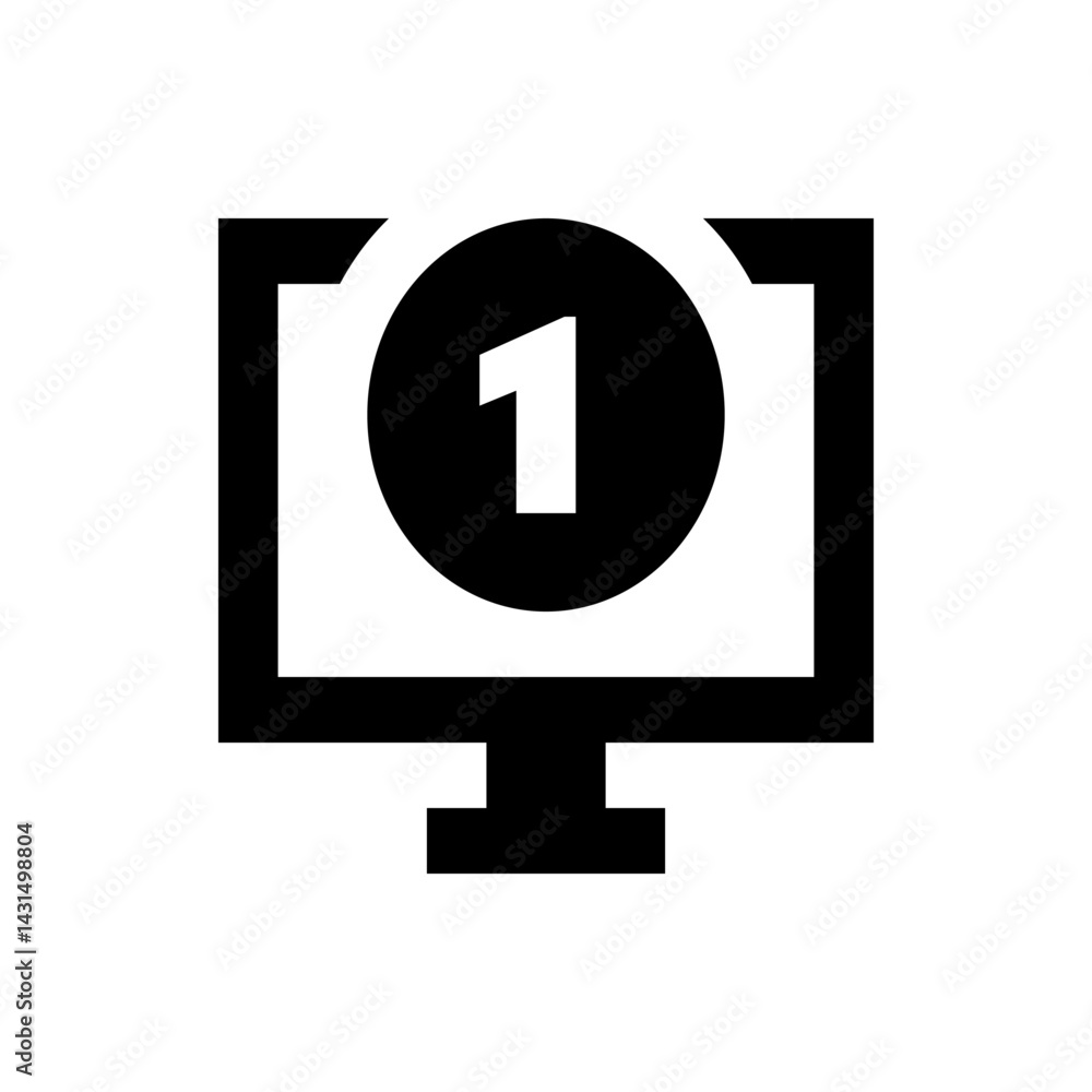 Poster black and white computer monitor icon with a notification bubble displaying the number one centered 