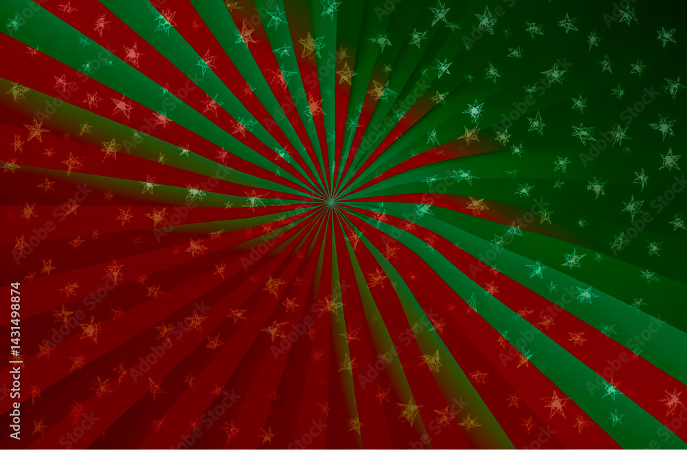 Poster red and green rays background with stars vector illustration. christmas background design template f