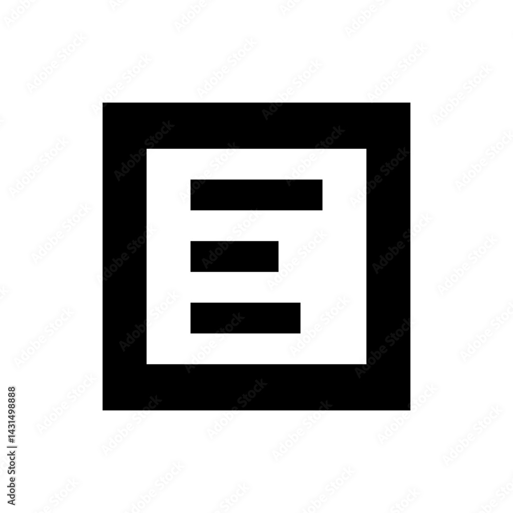 Poster black and white icon of a document with three horizontal lines representing text or list items insid