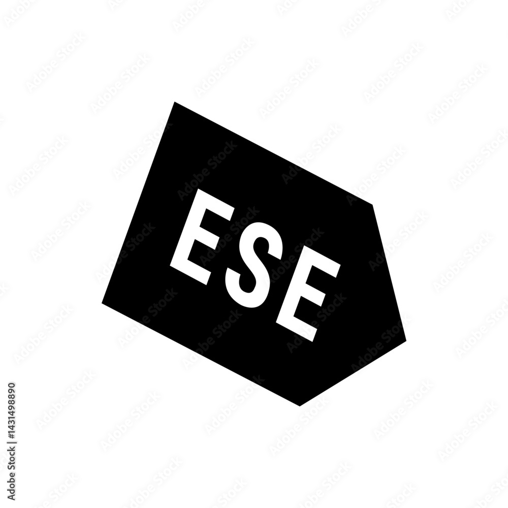Poster black tag with the letters ese in white displayed diagonally across the center of the tag in bold fo