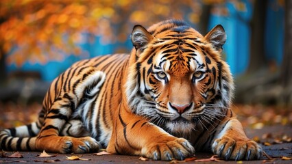 Fototapeta premium Majestic Blue-Eyed Tiger Close-Up – Vibrant Wildlife Animal Portrait
