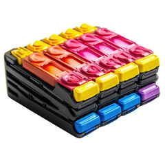color cartridges for printer isolated on transparent background.