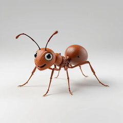 Fototapeta premium A friendly, cartoonish ant character with large eyes and a smiling expression, set against a simple, light background.