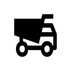 Illustration of a black dump truck with a raised bed and visible wheels on a white background image
