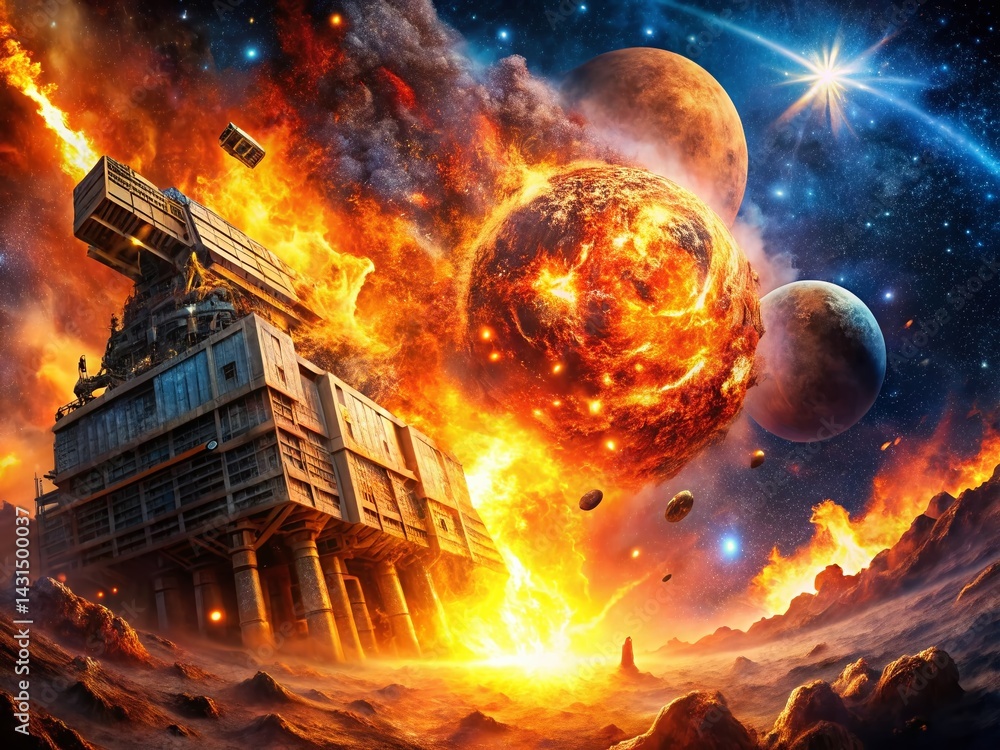 Wall mural cosmic inferno: fiery nebula explosion in deep space