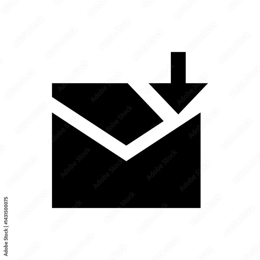 Poster a stylized black square with a white arrow pointing down and a white v shape inside the square desig