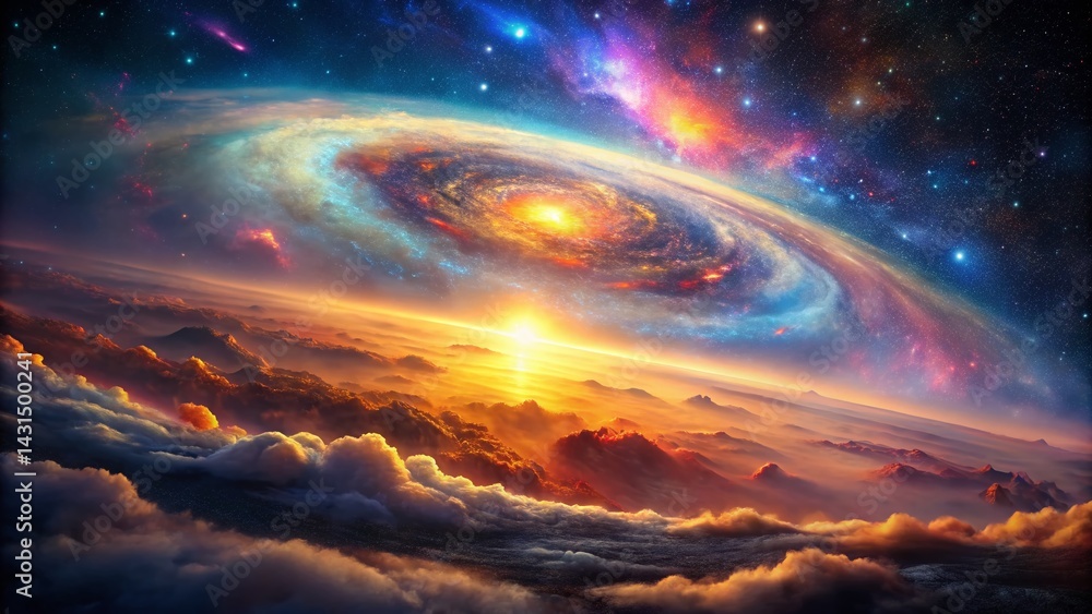 Wall mural cosmic nebula: vibrant color gradient & star clusters - drone aerial view