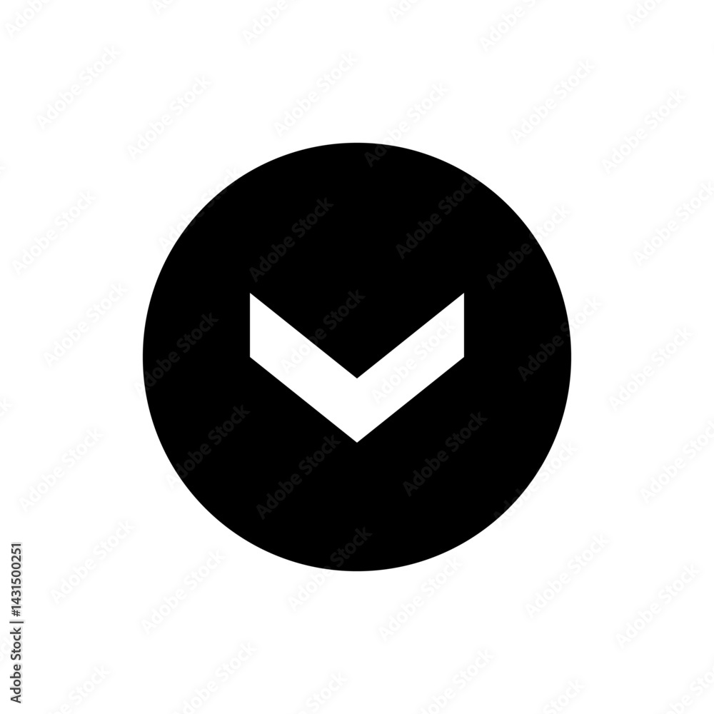 Poster white down arrow inside a black circle providing a clear visual cue for scrolling or navigation elem