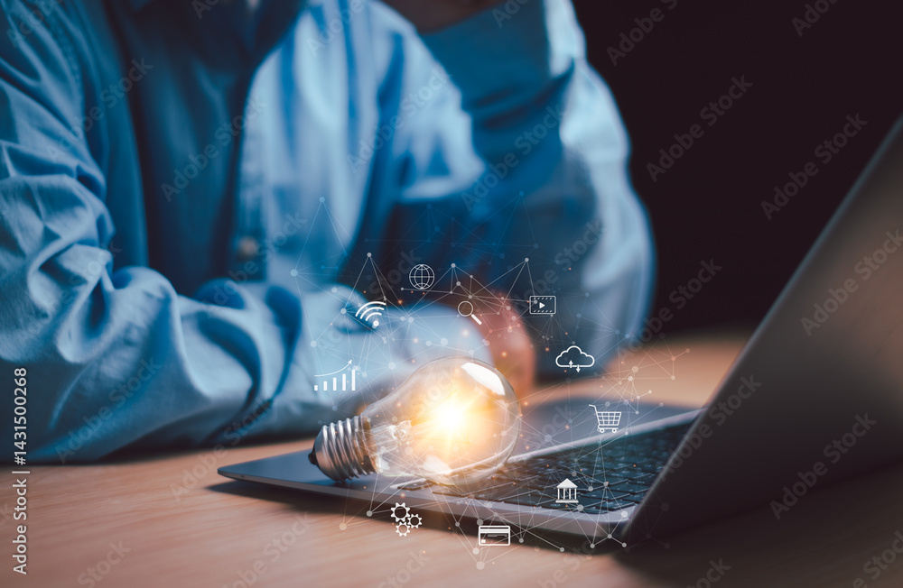 Poster digital transformation,big data, online marketing and transactions, banking and finance concept,ligh