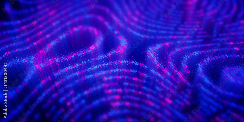 Poster Big Data clusters complex graph. Quantum computing patterns. Cyber space of AI technology neural connections. Futuristic graph. Digital information presentation. 
