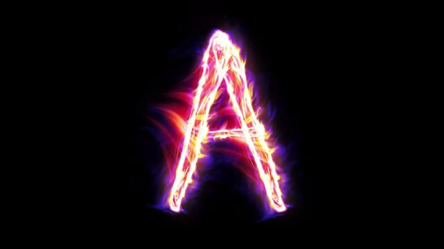 Fire letter. Burning alphabet. Real flames, sparks and smoke in slow motion isolated on black background.
