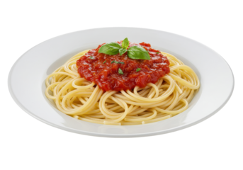 A delectable pasta dish with vibrant tomato sauce crowned with fresh basil on a stark black backdrop