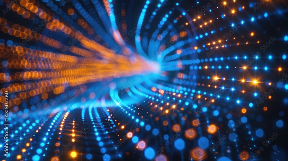 Poster abstract picture of digital particle with digital technology style design connecting become dynamic 