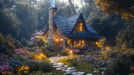 Obraz premium Enchanted Cottage in a Mystical Forest