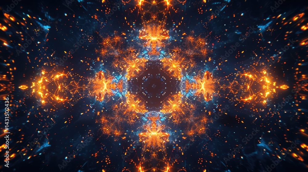 Aufkleber abstract digital background with orange and black glowing particles. futuristic technology and innov