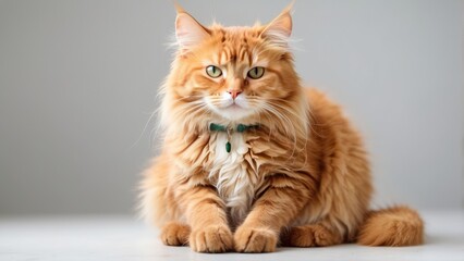 Adorable Orange Tabby Cat Sitting on White Background