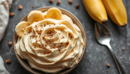 Creamy banana dessert in bowl