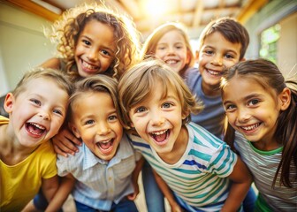 Fototapeta premium Joyful Group of Children in Playful Setting Close-Up Photograph