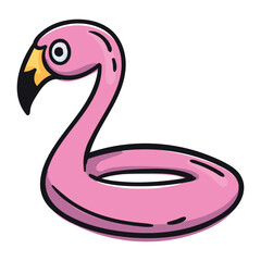 Naklejka premium Pink flamingo swimming ring. Beach accessories. Vector illustration for print sticker, icon. Simple sketch isolated on white background