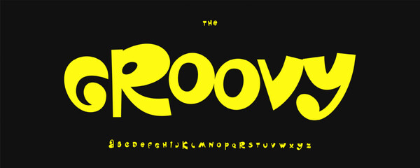 Groovy Font with Witty Letters, Funky Retro Letters, 70s Style Alphabet for Happy Vibes Design, Music Poster Font, Creative Titles, Colorful Print Letters, Playful Typography. Vector Typeset