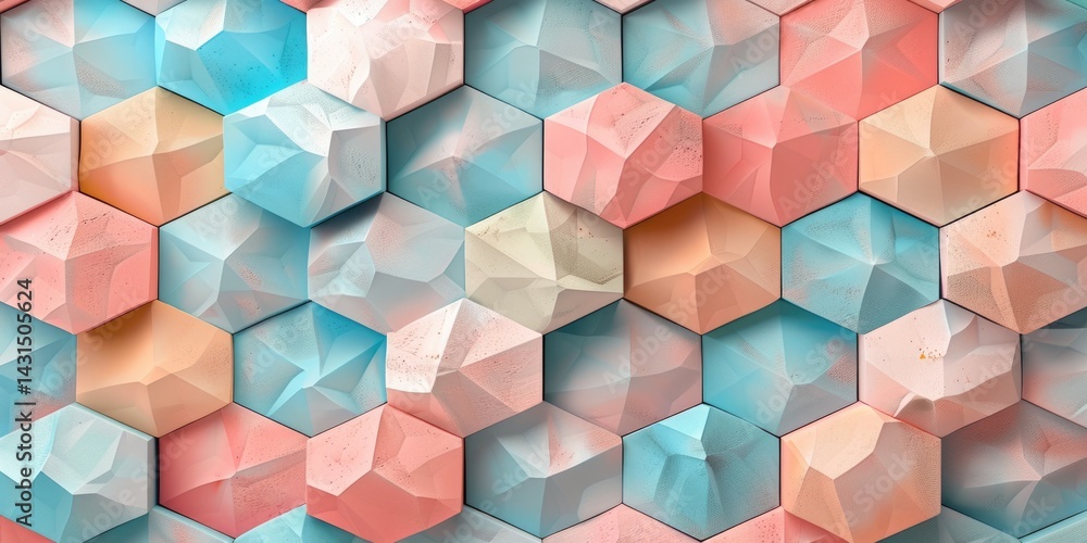 Poster geometric pattern of overlapping textured tiles in soft pastel tones. digital art for modern design.