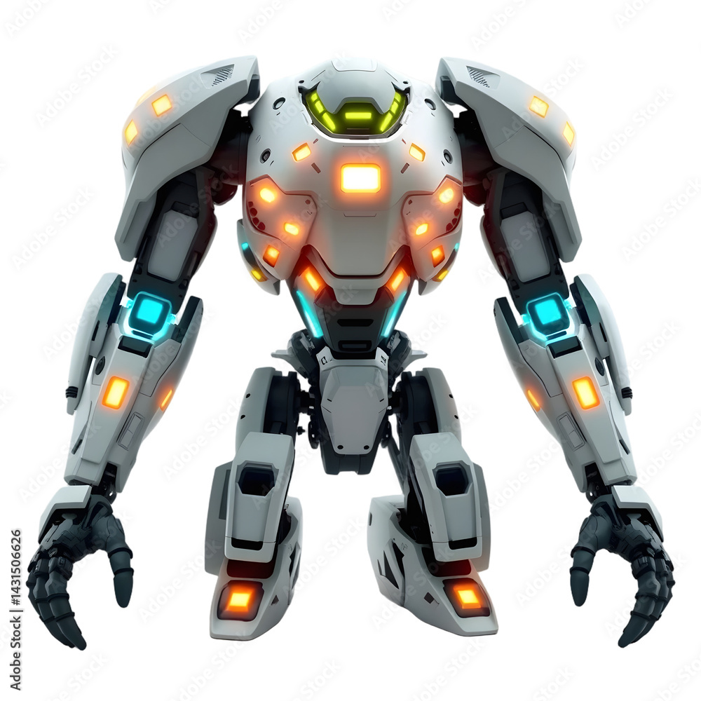 Poster futuristic robot, glowing parts, isolated 3d render. advanced technology concept for future designs.