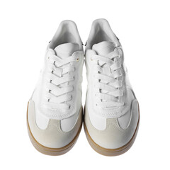 Pair of stylish sneakers isolated on white. Casual footwear