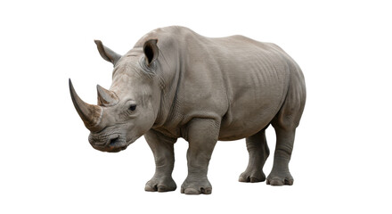 A majestic rhino stands solitary against the dark exuding power and ancient resilience