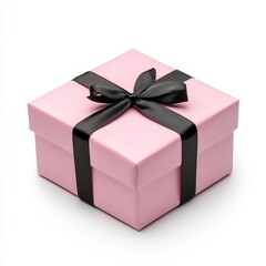 Obraz premium Pink Gift Box with Black Ribbon on White Background