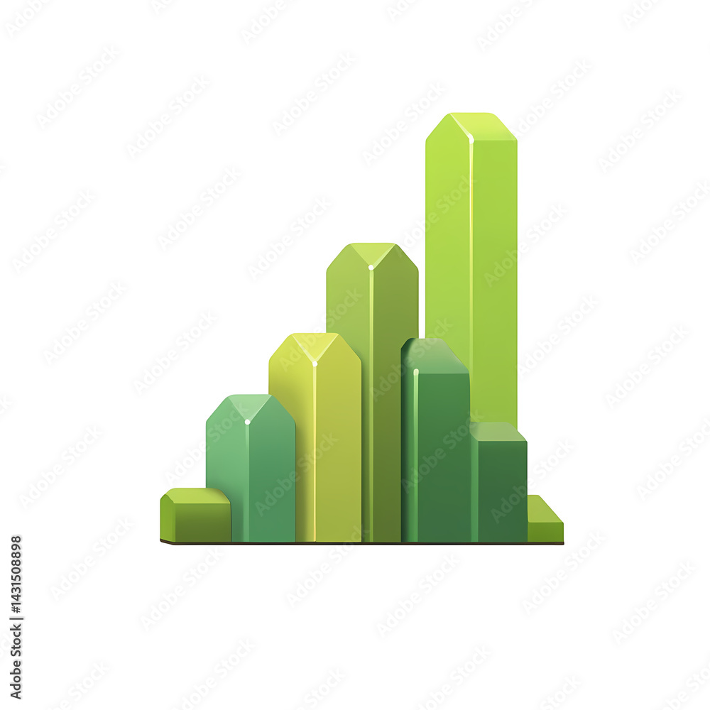 Poster abstract green 3d bar graph showing growth and progress