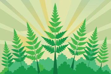 Obraz premium morning-dew-on-forest-ferns-and-sunbeams--.eps