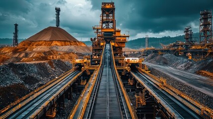 Industrial Mining Conveyor System in Open Pit