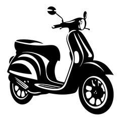 Stylish black and white vector illustration of a classic motor scooter