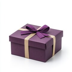 Obraz premium Purple Gift Box with Gold Ribbon on White Background