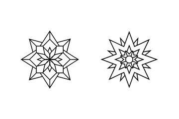 Two Abstract Floral Geometric Shapes Isolated On White Background Simple Line Art